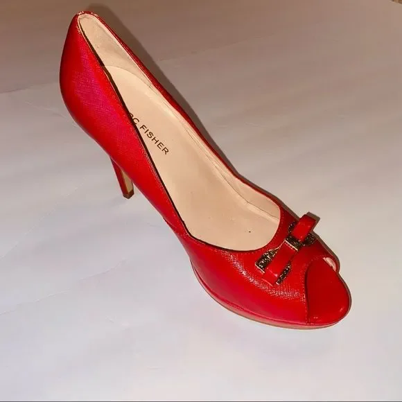Marc-Fisher Women’s red Marsha Peep-Toe Bow Stillitoes size 8 - Picture 1 of 9